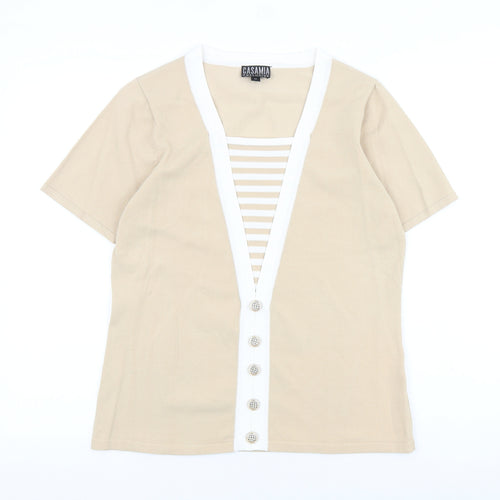 CASAMIA Womens Beige Acrylic Basic T-Shirt Size M V-Neck