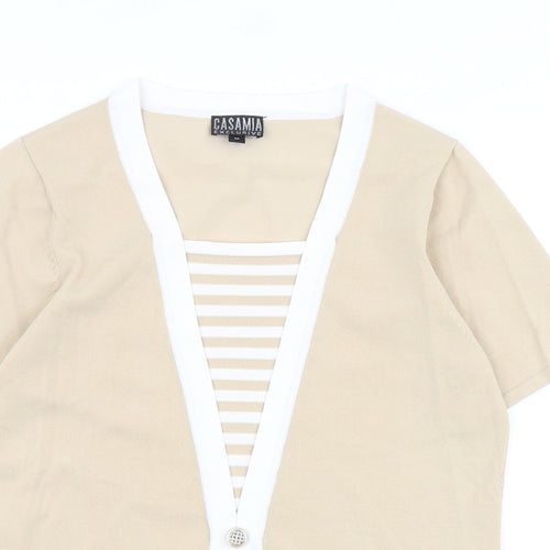 CASAMIA Womens Beige Acrylic Basic T-Shirt Size M V-Neck