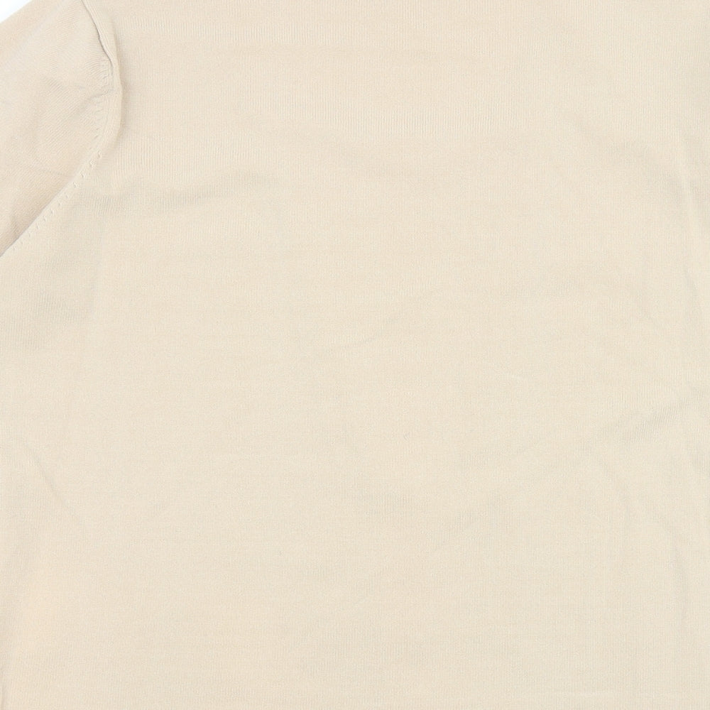 CASAMIA Womens Beige Acrylic Basic T-Shirt Size M V-Neck