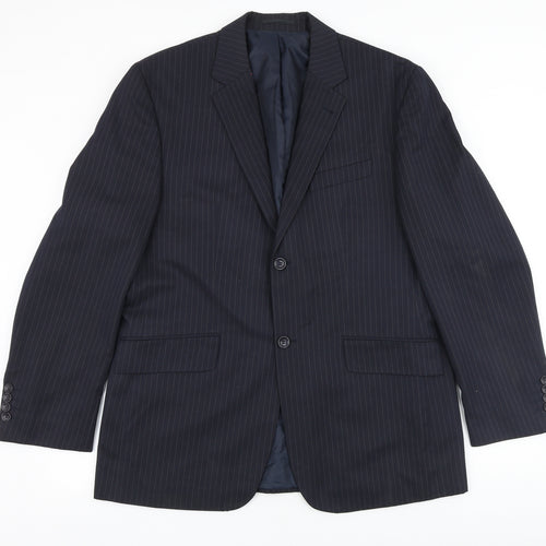 Burton Mens Blue Striped Polyester Jacket Suit Jacket Size 44 Regular