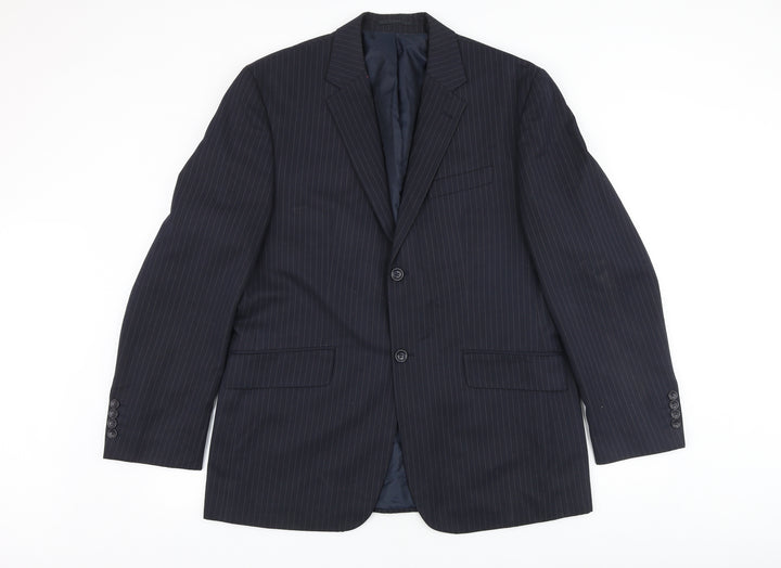 Burton Mens Blue Striped Polyester Jacket Suit Jacket Size 44 Regular