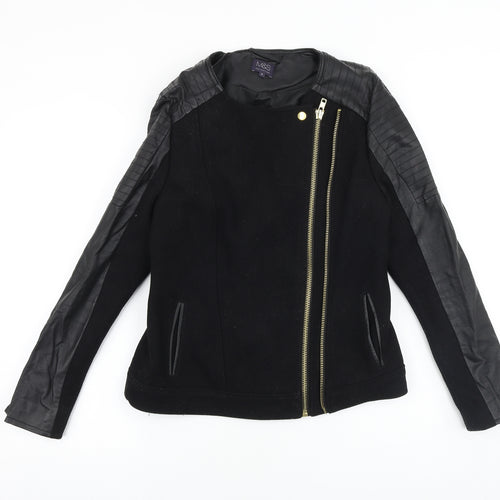 Marks and Spencer Womens Black Biker Jacket Size 8 Zip