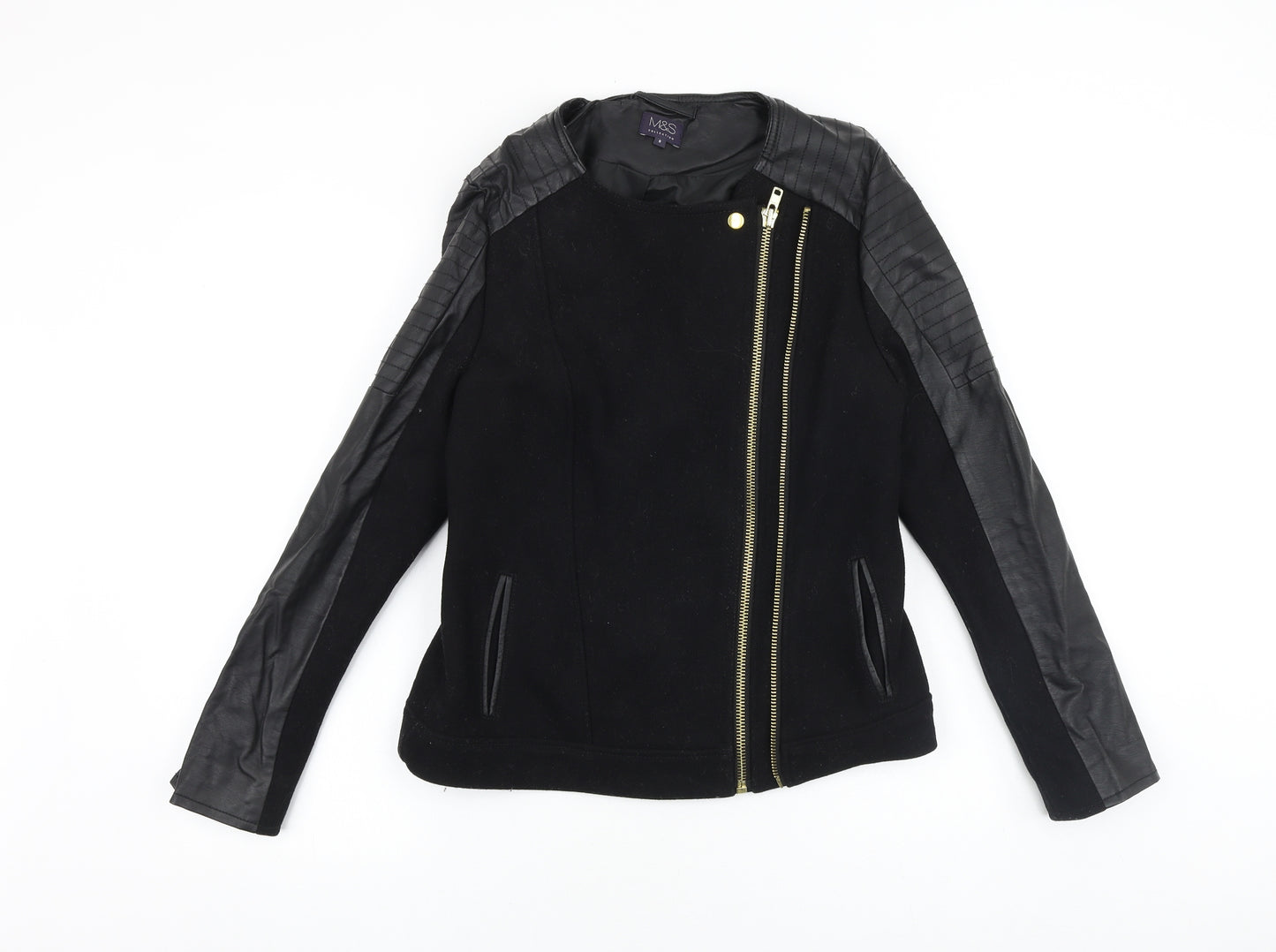 Marks and Spencer Womens Black Biker Jacket Size 8 Zip