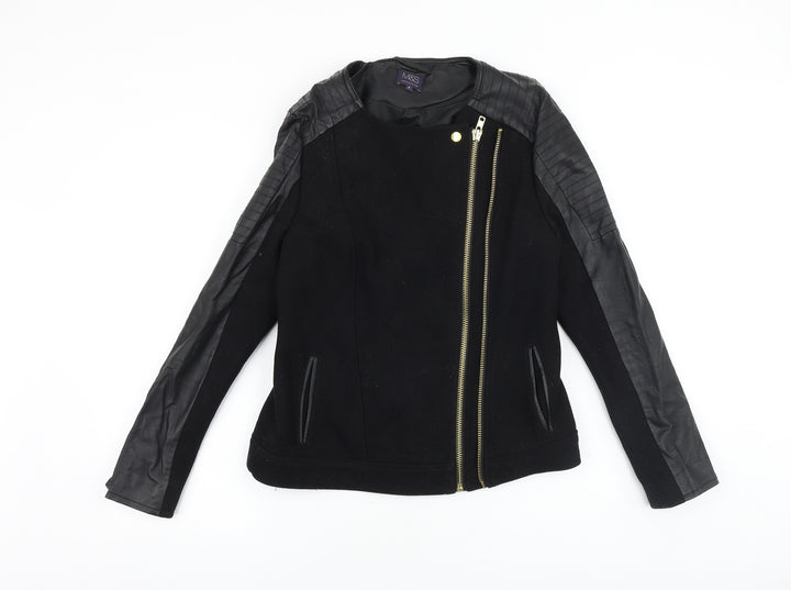 Marks and Spencer Womens Black Biker Jacket Size 8 Zip
