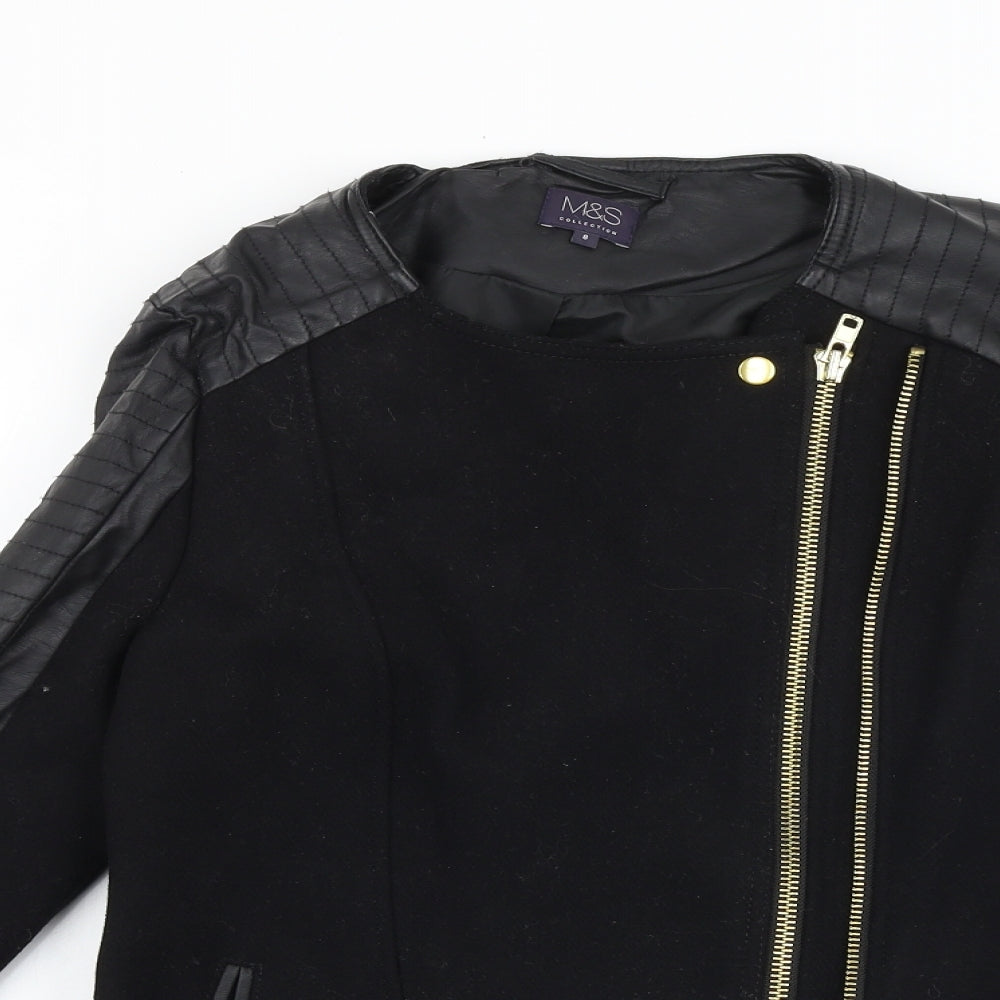 Marks and Spencer Womens Black Biker Jacket Size 8 Zip