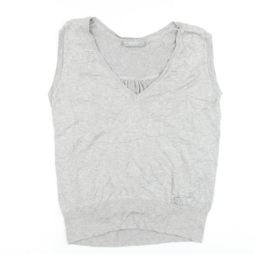 Wallis Womens Grey Cotton Basic Tank Size 16 V-Neck