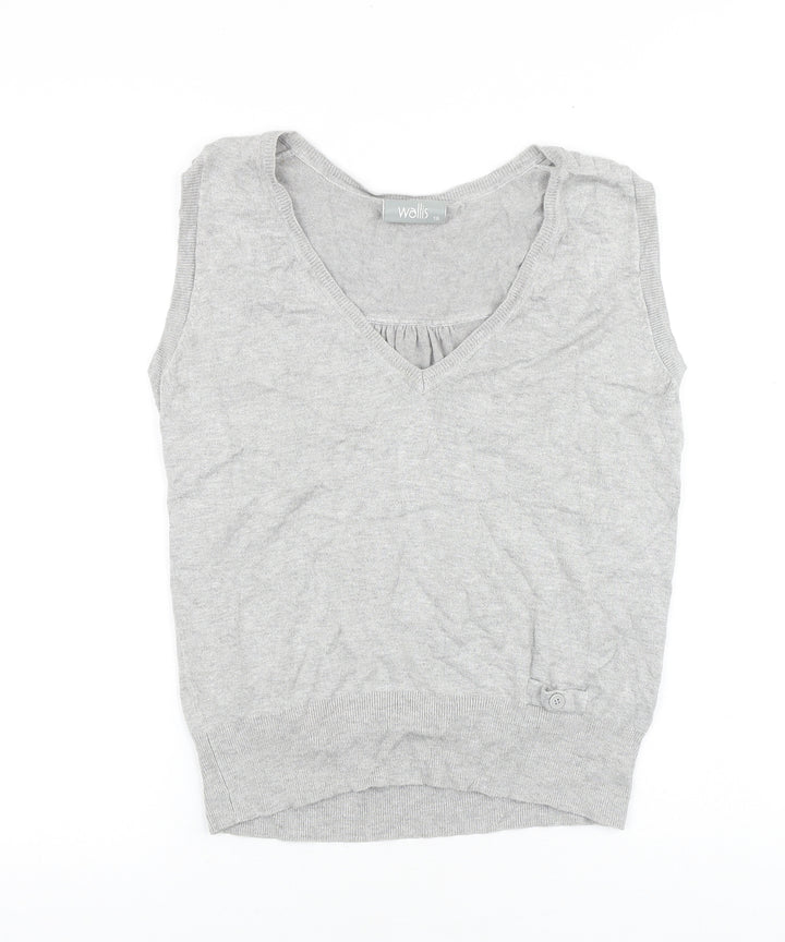 Wallis Womens Grey Cotton Basic Tank Size 16 V-Neck