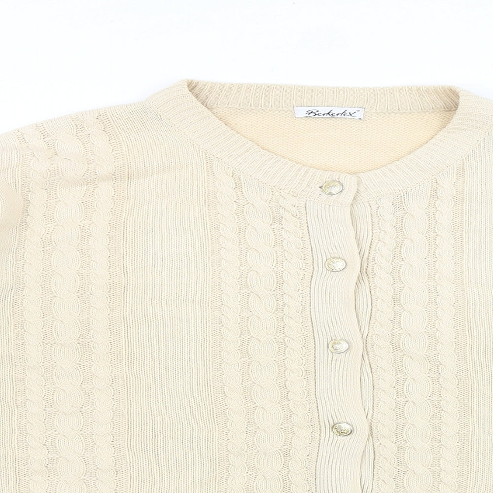 Berkertex Womens Ivory Round Neck Acrylic Cardigan Jumper Size 14