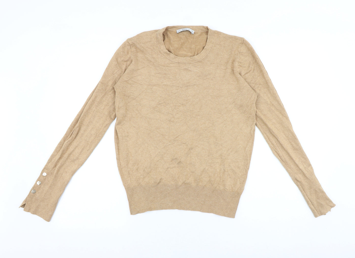 Zara Womens Brown Round Neck Viscose Pullover Jumper Size L