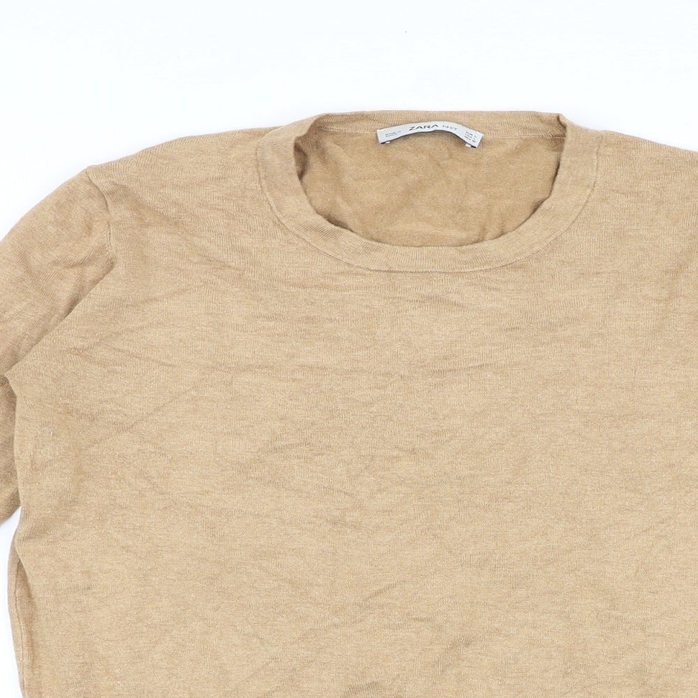 Zara Womens Brown Round Neck Viscose Pullover Jumper Size L