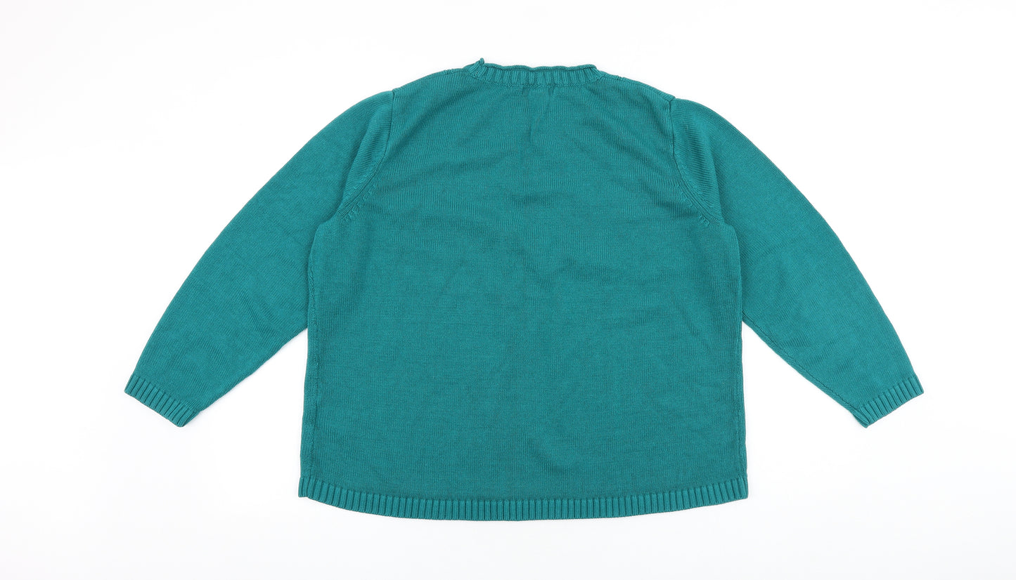 Bonmarché Womens Green Round Neck Acrylic Pullover Jumper Size L