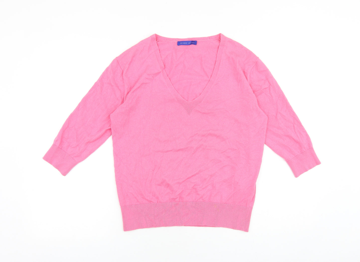 Winser London Womens Pink V-Neck Cotton Pullover Jumper Size M