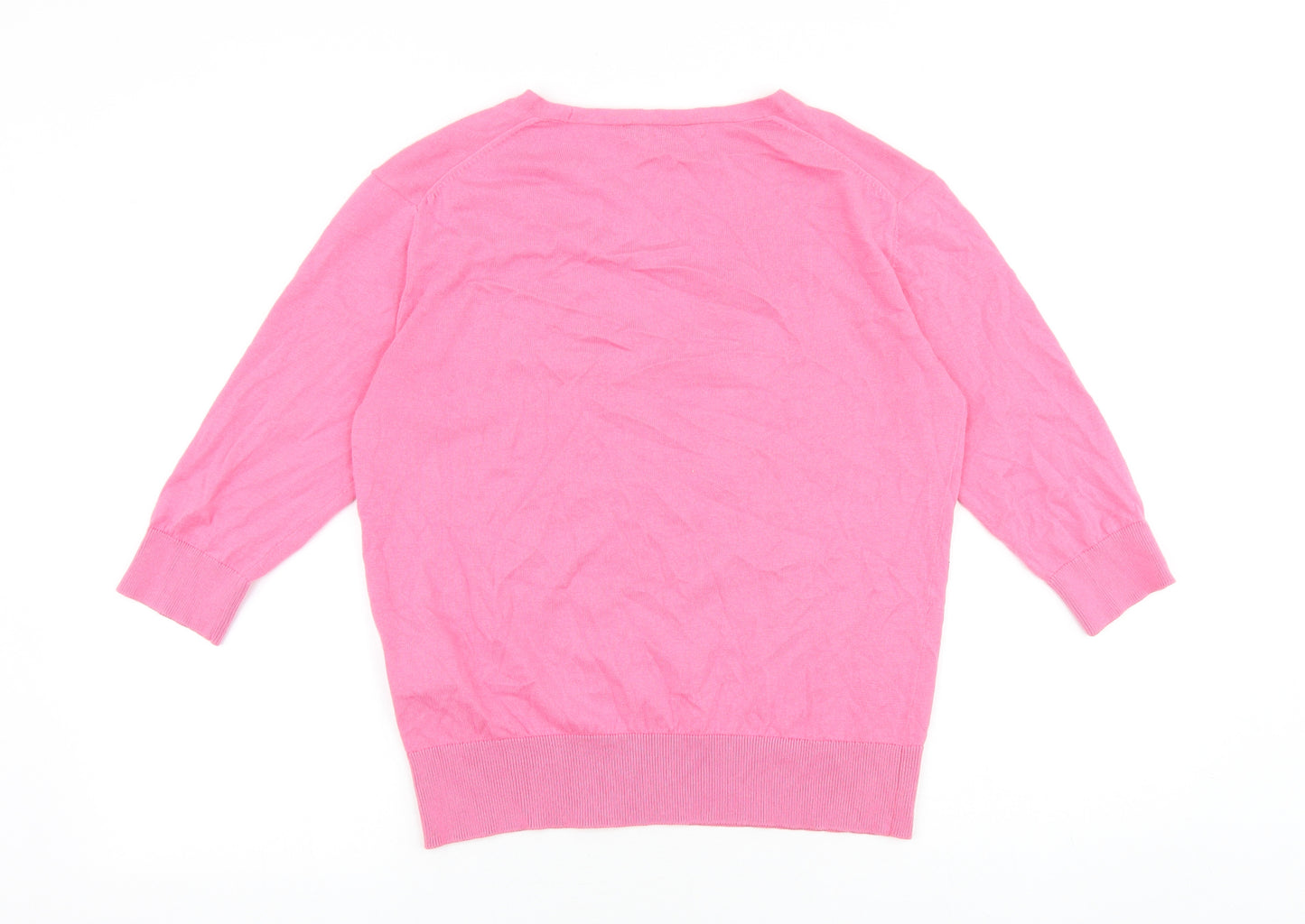 Winser London Womens Pink V-Neck Cotton Pullover Jumper Size M