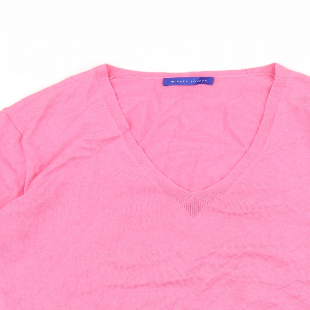 Winser London Womens Pink V-Neck Cotton Pullover Jumper Size M
