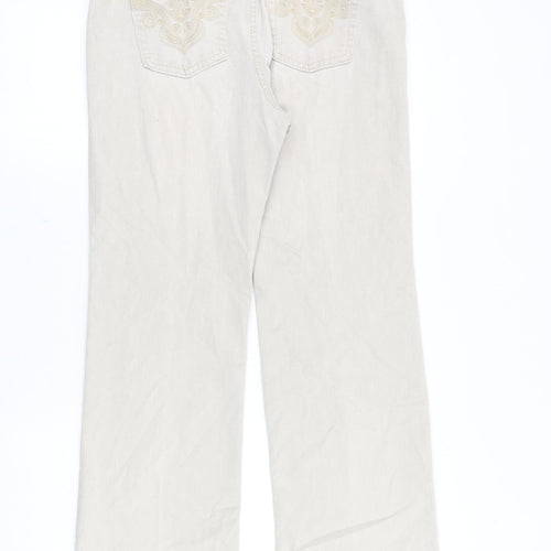 Marks and Spencer Womens Beige Cotton Wide-Leg Jeans Size 12 Regular Zip