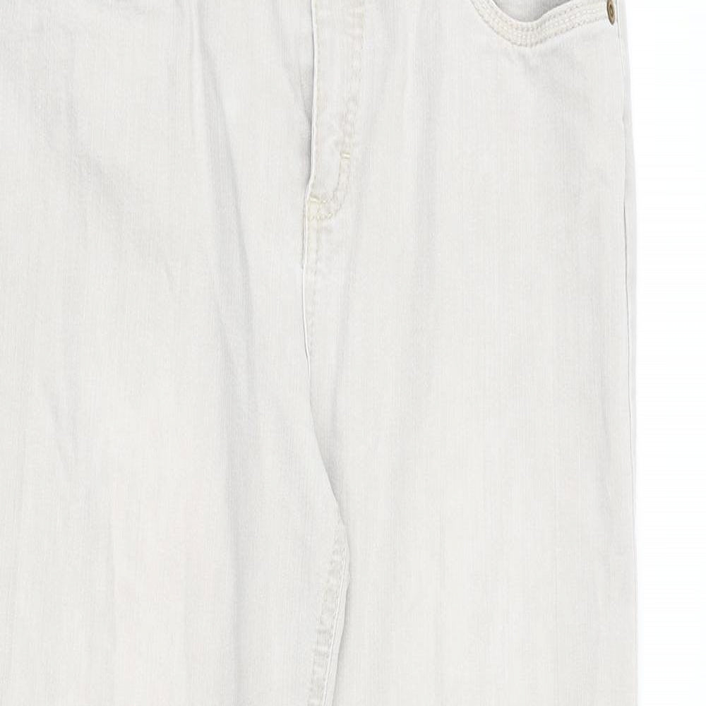 Marks and Spencer Womens Beige Cotton Wide-Leg Jeans Size 12 Regular Zip