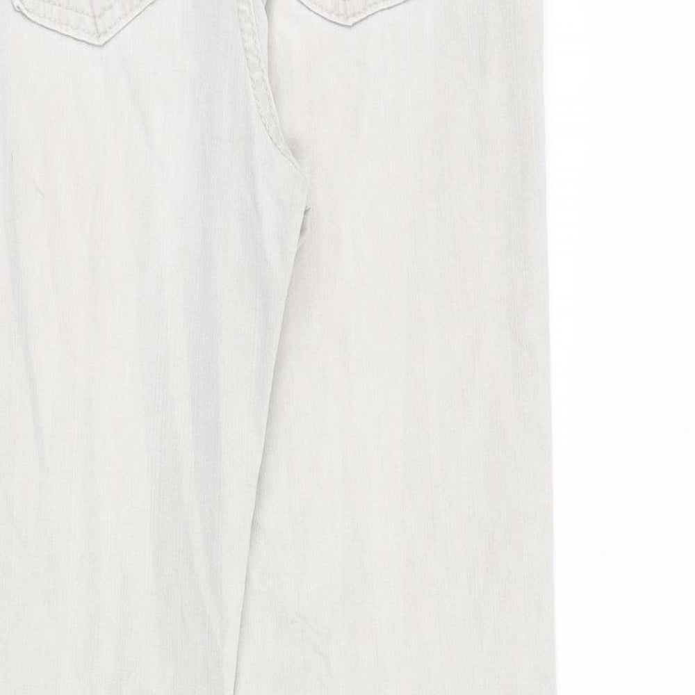 Marks and Spencer Womens Beige Cotton Wide-Leg Jeans Size 12 Regular Zip