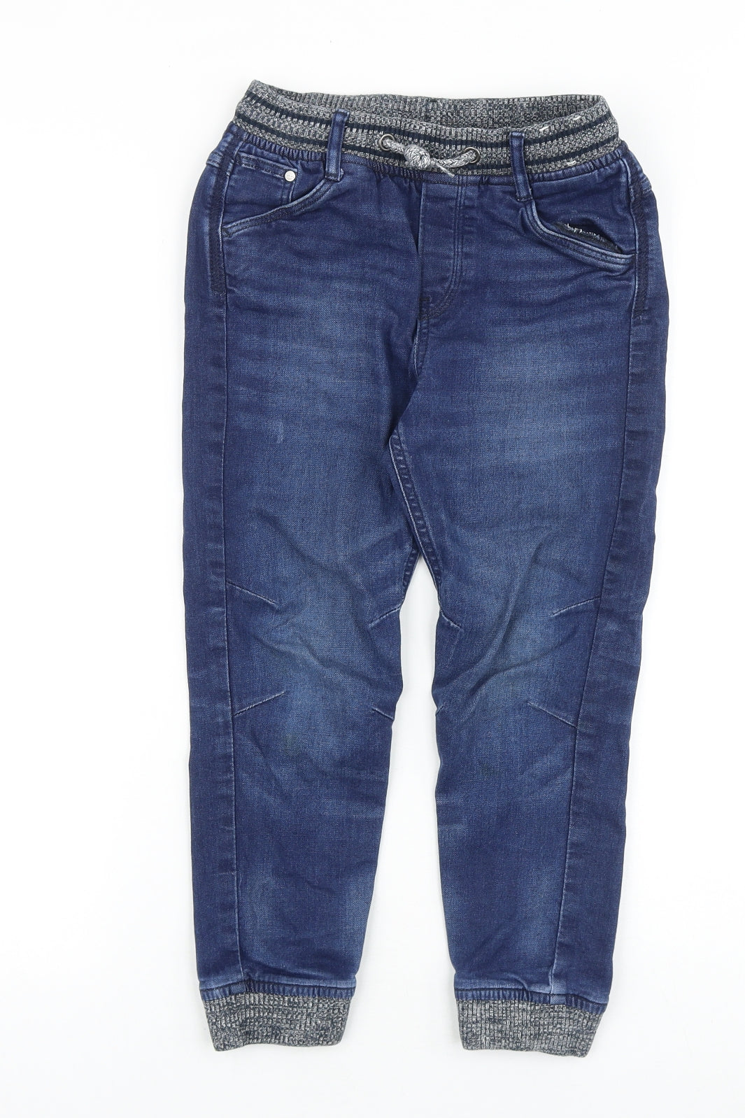 &Denim Boys Blue Cotton Tapered Jeans Size 7-8 Years Regular Drawstring