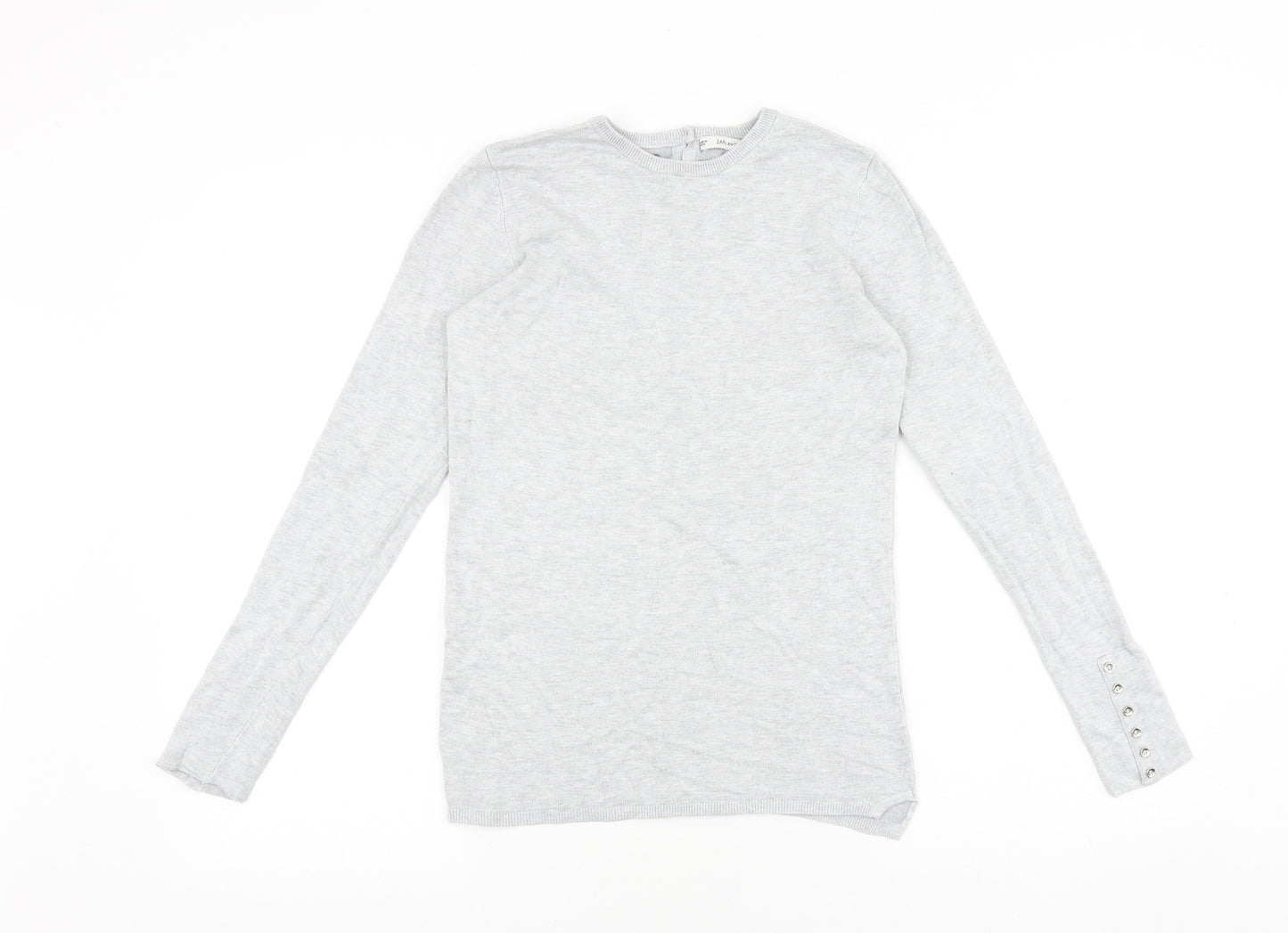 Zara Womens Grey Round Neck Acrylic Pullover Jumper Size M