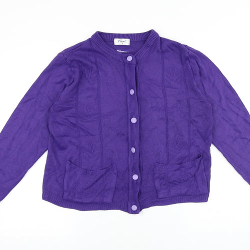 Clare Womens Purple Round Neck Acrylic Cardigan Jumper Size S