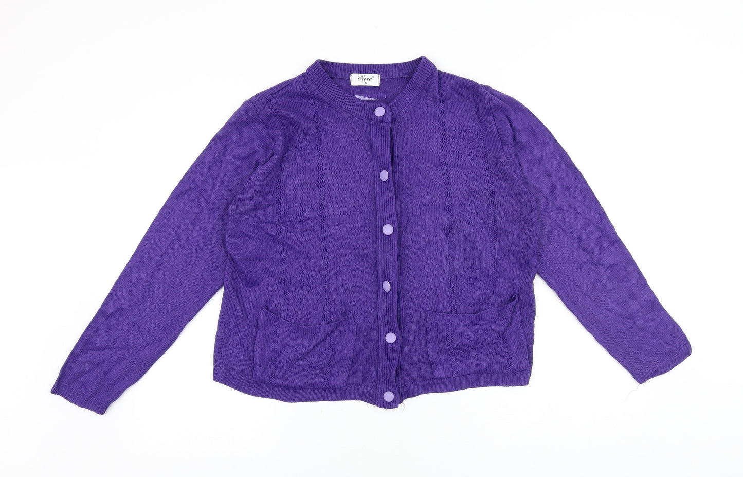 Clare Womens Purple Round Neck Acrylic Cardigan Jumper Size S