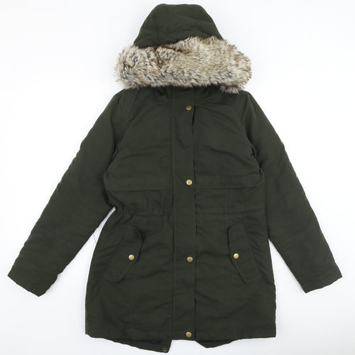 Avenue Womens Green Parka Coat Size 8 Zip