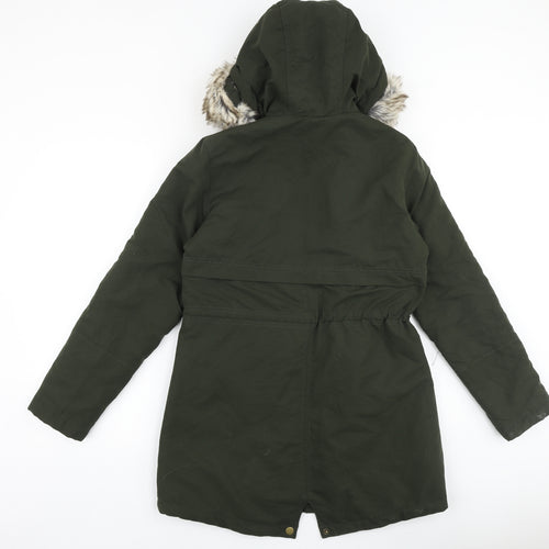 Avenue Womens Green Parka Coat Size 8 Zip