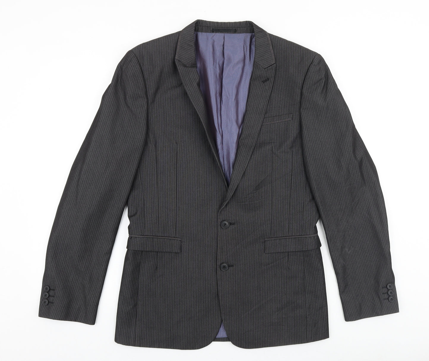 NEXT Mens Grey Striped Polyester Jacket Suit Jacket Size 34 Regular