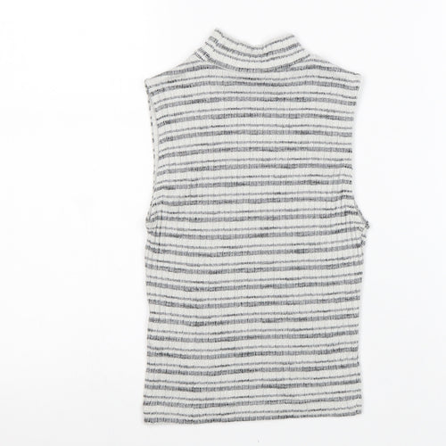 New Look Womens Grey Mock Neck Striped Cotton Vest Jumper Size 6