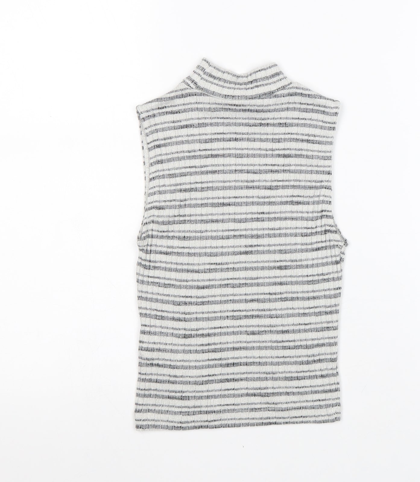 New Look Womens Grey Mock Neck Striped Cotton Vest Jumper Size 6
