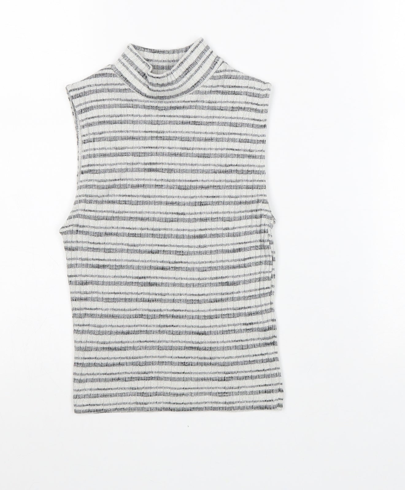 New Look Womens Grey Mock Neck Striped Cotton Vest Jumper Size 6