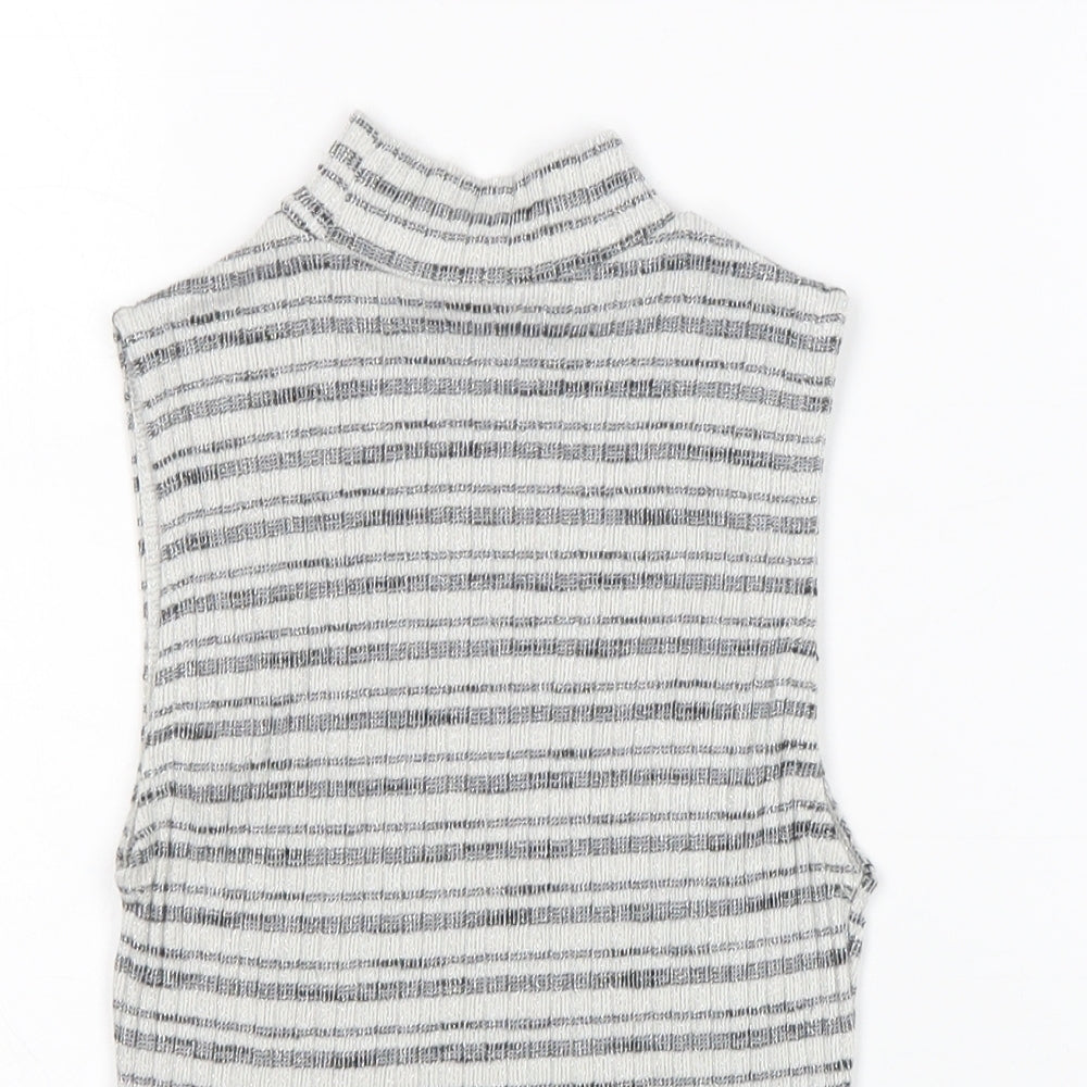 New Look Womens Grey Mock Neck Striped Cotton Vest Jumper Size 6