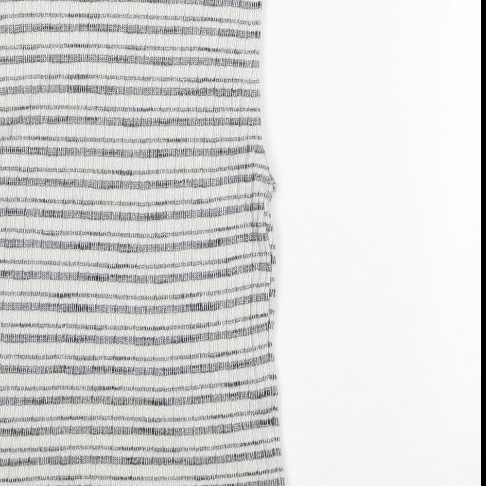 New Look Womens Grey Mock Neck Striped Cotton Vest Jumper Size 6