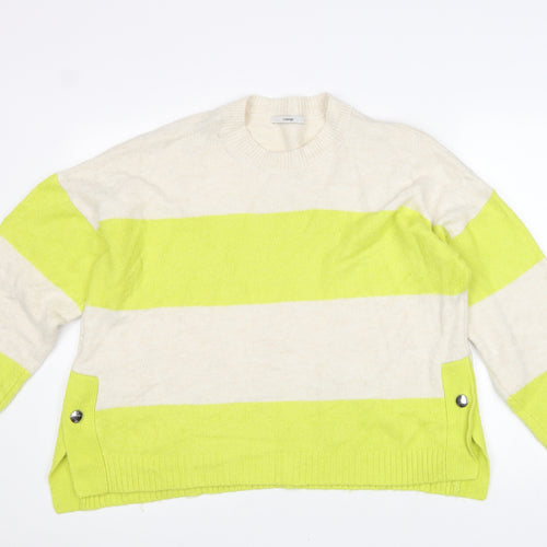 George Womens Yellow Round Neck Striped Cotton Pullover Jumper Size L