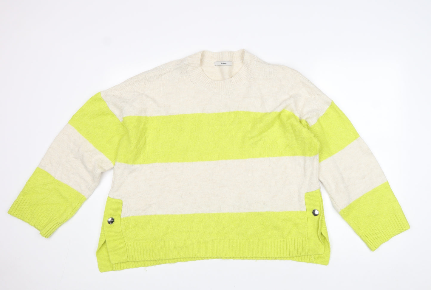 George Womens Yellow Round Neck Striped Cotton Pullover Jumper Size L