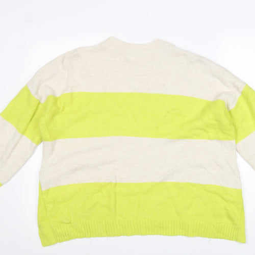 George Womens Yellow Round Neck Striped Cotton Pullover Jumper Size L