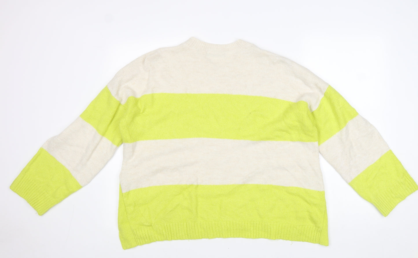 George Womens Yellow Round Neck Striped Cotton Pullover Jumper Size L