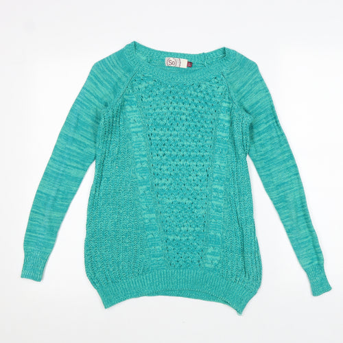 So Heritage Womens Green Round Neck Acrylic Pullover Jumper Size XS