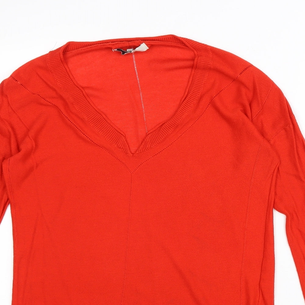 NEXT Womens Red V-Neck Acrylic Pullover Jumper Size 8