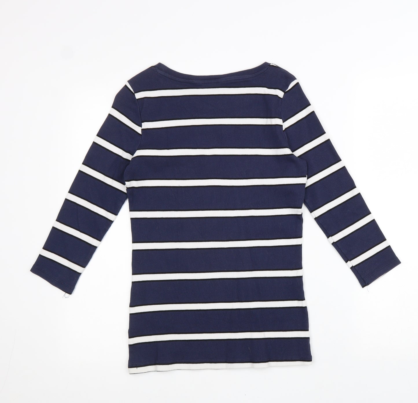 F&F Womens Blue Striped Cotton Basic T-Shirt Size 14 Round Neck