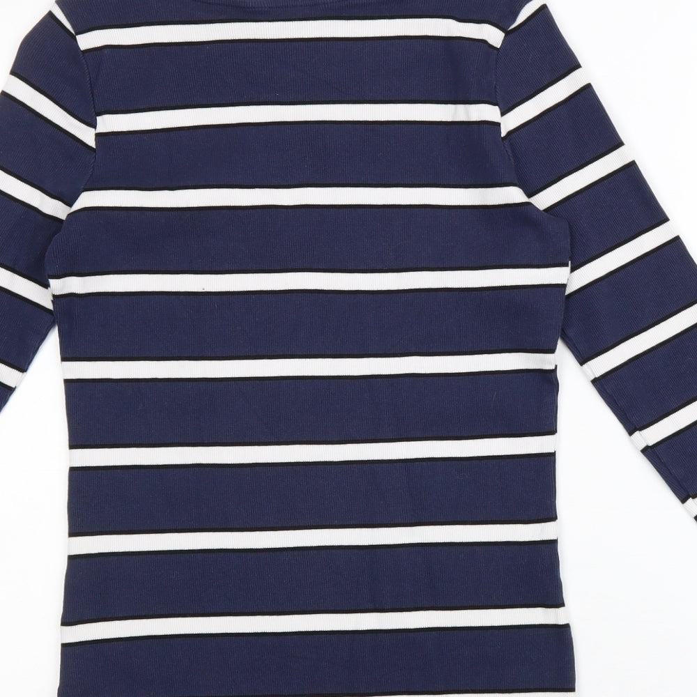 F&F Womens Blue Striped Cotton Basic T-Shirt Size 14 Round Neck