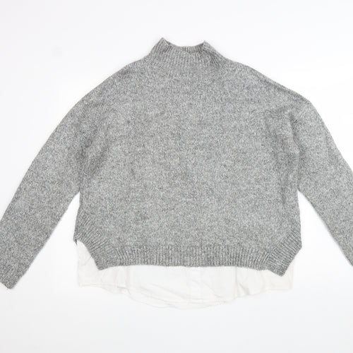 New Look Womens Grey High Neck Acrylic Pullover Jumper Size L