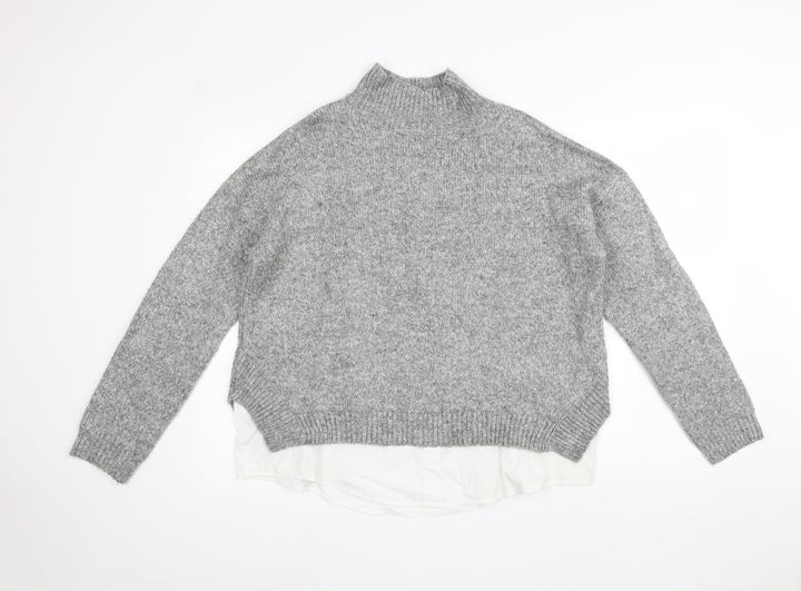 New Look Womens Grey High Neck Acrylic Pullover Jumper Size L