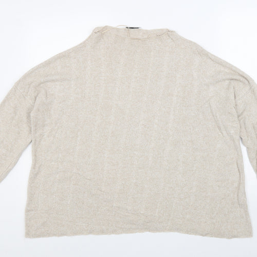 Zara Womens Beige Mock Neck Viscose Pullover Jumper Size L