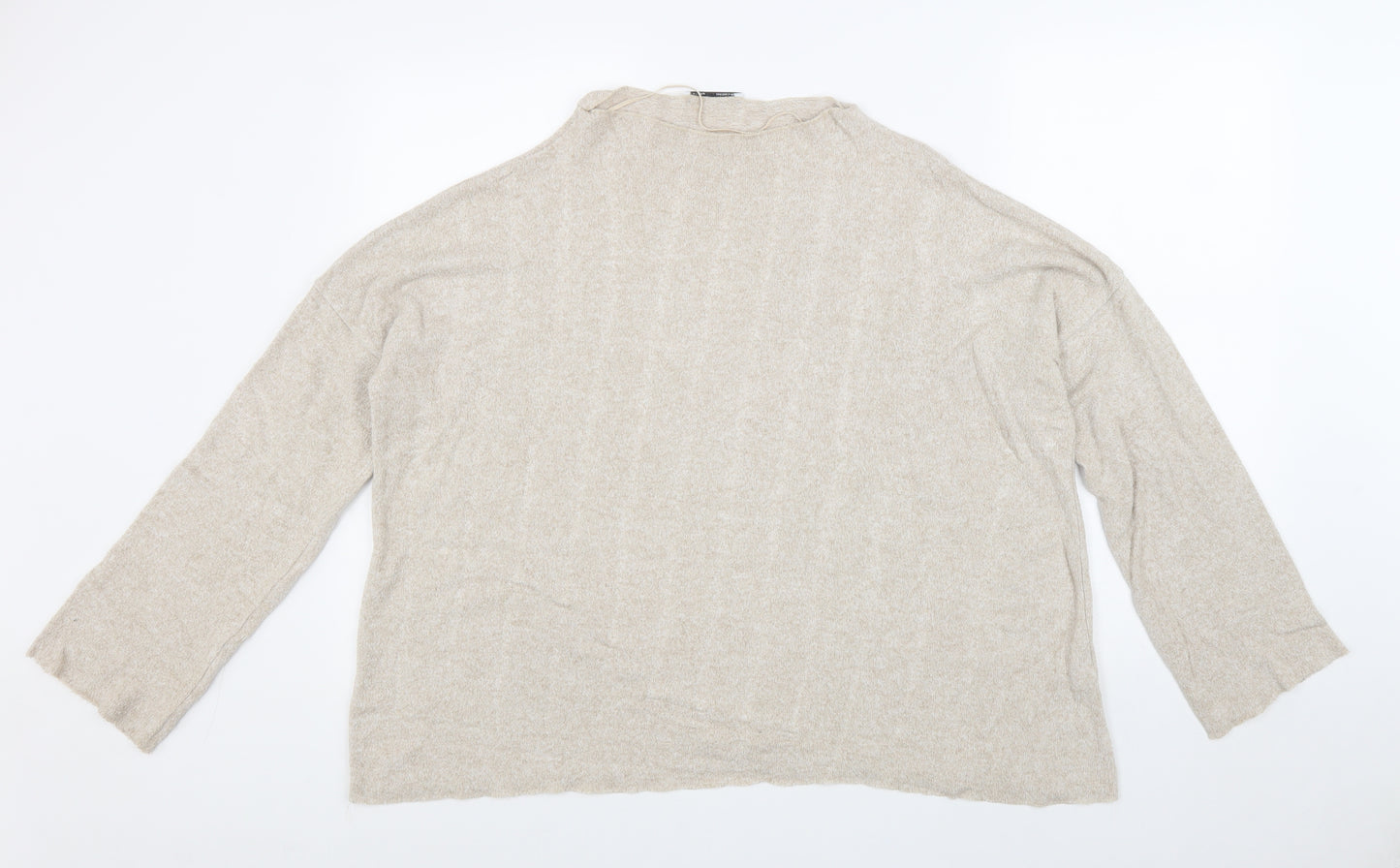 Zara Womens Beige Mock Neck Viscose Pullover Jumper Size L