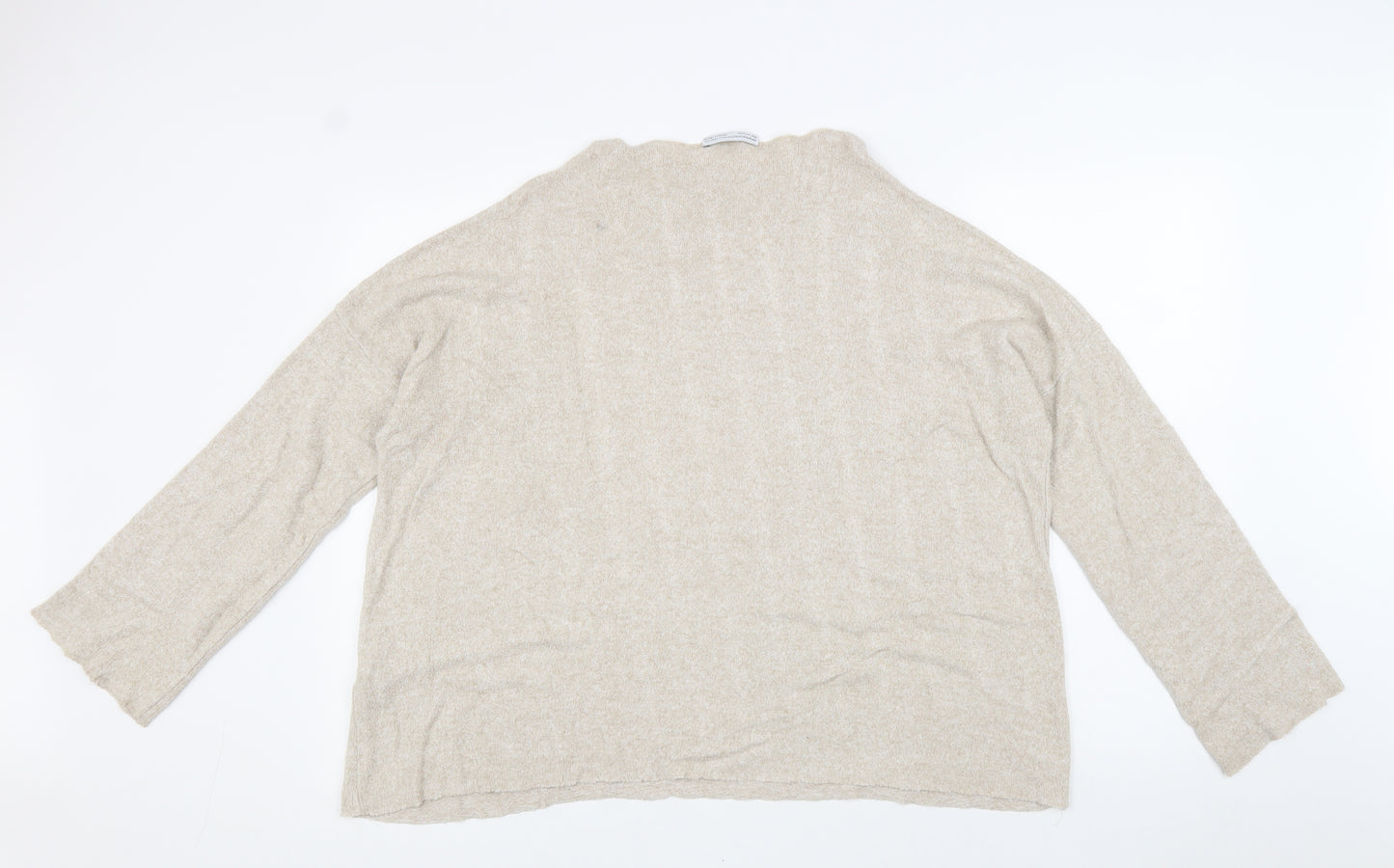 Zara Womens Beige Mock Neck Viscose Pullover Jumper Size L