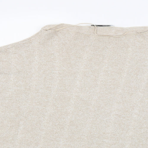 Zara Womens Beige Mock Neck Viscose Pullover Jumper Size L