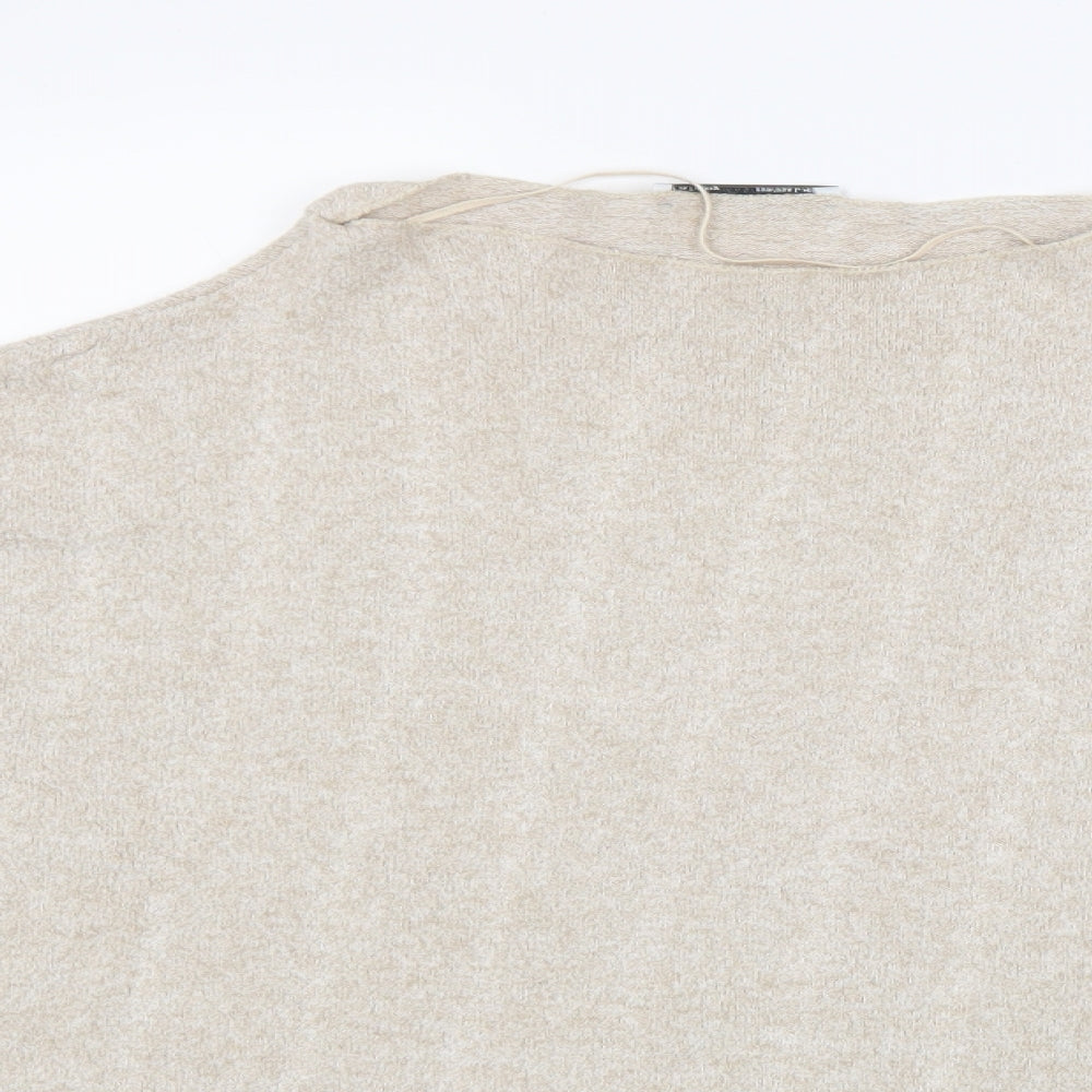 Zara Womens Beige Mock Neck Viscose Pullover Jumper Size L