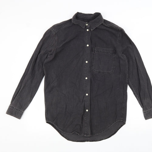 Topshop Womens Grey 100% Cotton Basic Button-Up Size 6 Collared