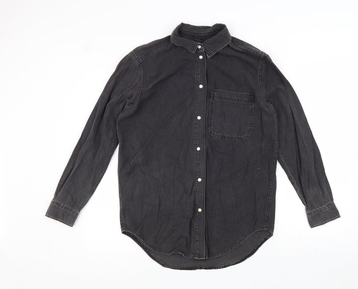 Topshop Womens Grey 100% Cotton Basic Button-Up Size 6 Collared